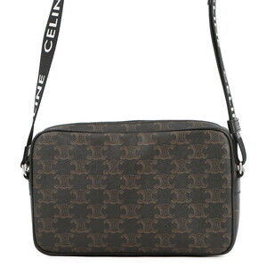 Celine Triomphe Horizontal Medium Shoulder Bag, Leather Handbag, 197202, Blac...